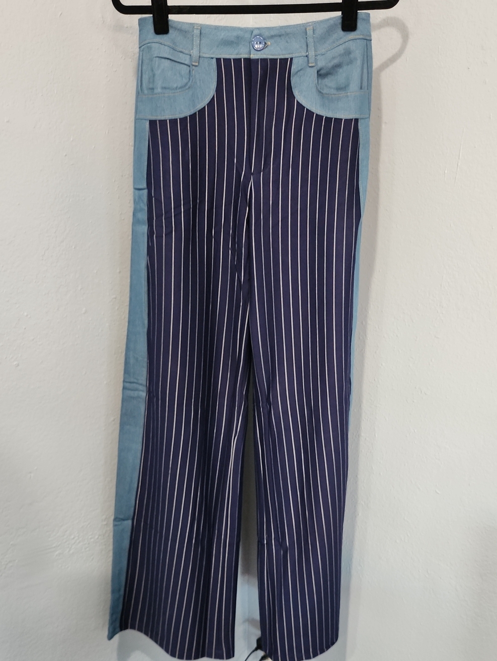 Julia By Love J Womens Two-Tone Navy Pinstripe Pants.